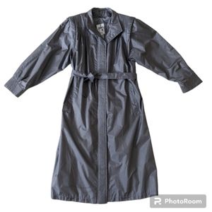 Vintage Trench coat long jacket J.Gallery bold shoulder pads pleats 80s gray c…